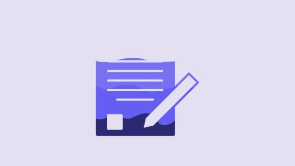 Blue Exam Sheet Pencil Eraser Icon Isolated Purple Background Test — Vídeo de Stock