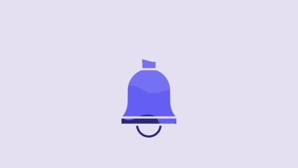 Blue Timbre Icono Campana Aislado Sobre Fondo Púrpura Símbolo Alarma — Vídeos de Stock