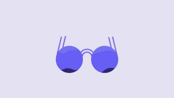 Blauwe Bril Pictogram Geïsoleerd Paarse Achtergrond Oogglazen Frame Symbool Video — Stockvideo