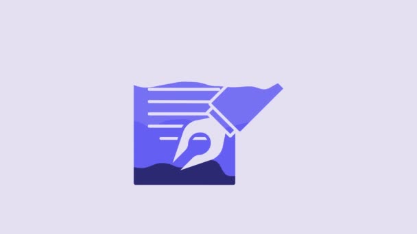 Blue Exam Sheet Pencil Eraser Icon Isolated Purple Background Test — Videoclip de stoc