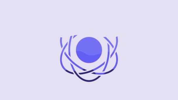 Blue Atom Icon Isolated Purple Background Symbol Science Education Nuclear — Stockvideo