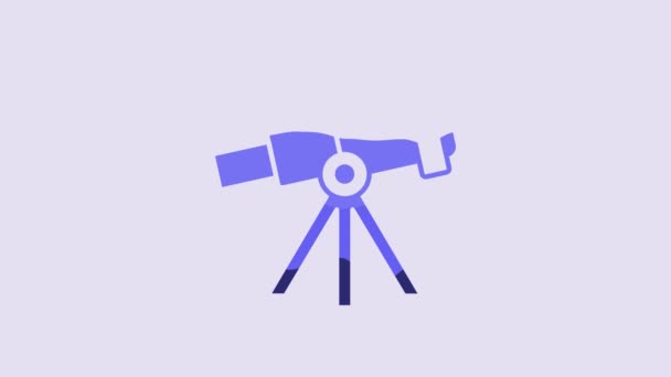 Blue Telescope Icon Isolated Purple Background Scientific Tool Education Astronomy — Stock Video