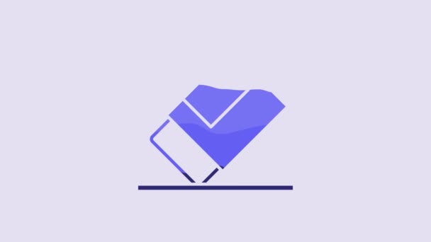 Borrador Azul Icono Goma Aislado Sobre Fondo Púrpura Animación Gráfica — Vídeos de Stock