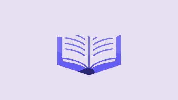 Blue Open Book Icon Isolated Purple Background Video Motion Graphic – stockvideo