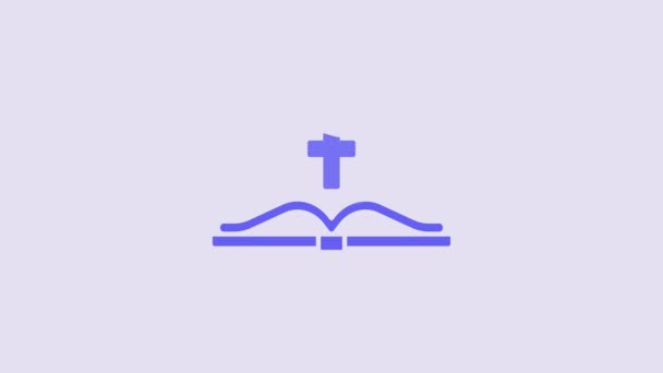 Голубая Икона Святой Библии Выделена Фиолетовом Фоне Видеографическая Анимация — стоковое видео