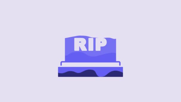 Blauer Grabstein Mit Darauf Geschriebenem Rip Symbol Auf Violettem Hintergrund — Stockvideo