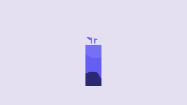 Blue Burning Vela Icono Aislado Sobre Fondo Púrpura Vara Cilíndrica — Vídeo de stock
