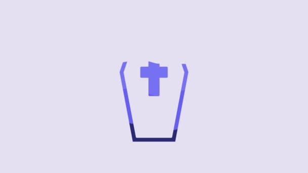 Blue Coffin Christian Cross Icon Isolated Purple Background Happy Halloween — Stockvideo