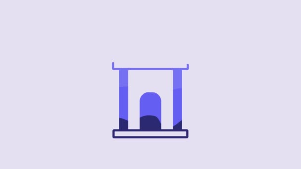 紫色の背景に分離された青の古い暗号アイコン 墓地のシンボル 故人の埋葬のための納骨堂または地下室 4Kビデオモーショングラフィックアニメーション — ストック動画