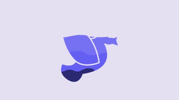 Blue Dove Icoon Geïsoleerd Paarse Achtergrond Video Motion Grafische Animatie — Stockvideo
