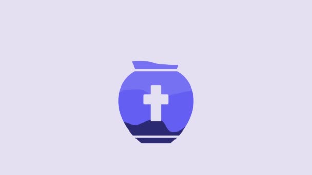 Blue Funeral Urn Icon Isolated Purple Background Cremation Burial Containers — Stockvideo