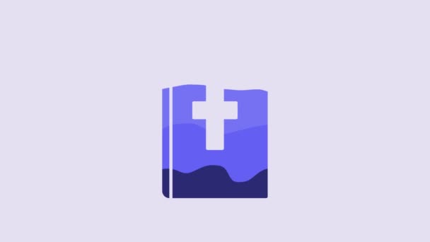 Icona Del Libro Della Sacra Bibbia Blu Isolata Sfondo Viola — Video Stock
