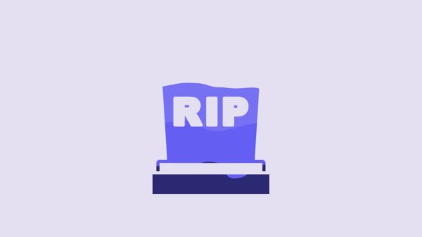 Blue Tombstone Rip Написаним Ньому Іконою Ізольованим Пурпуровому Фоні Могила — стокове відео