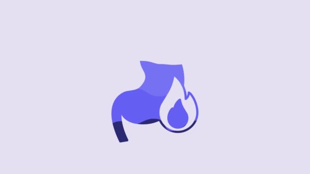 Blue Stomach Heartburn Icon Isolated Purple Background Stomach Burn Gastritis — Stok video
