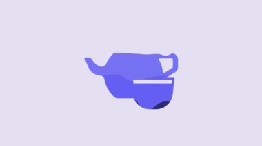 Blue Traditional Chinese tea ceremony icon isolated on purple background. Teapot with cup. 4K Video motion graphic animation.