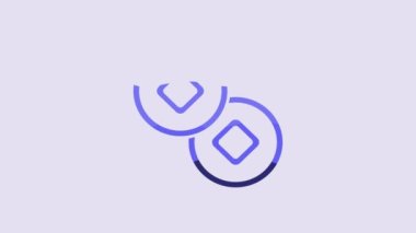 Blue Chinese Yuan currency symbol icon isolated on purple background. Coin money. Banking currency sign. Cash symbol. 4K Video motion graphic animation.