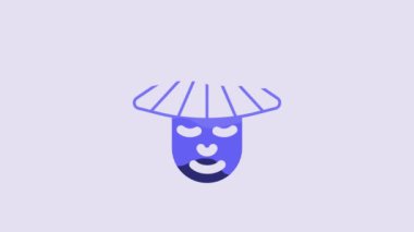 Blue Asian or Chinese conical straw hat icon isolated on purple background. Chinese man. 4K Video motion graphic animation.