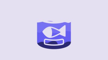 Blue Canned fish icon isolated on purple background. 4K Video motion graphic animation.