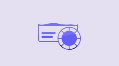 Blue Credit card icon isolated on purple background. Online payment. Cash withdrawal. Financial operations. Shopping sign. 4K Video motion graphic animation.