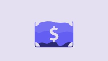 Blue Briefcase and money icon isolated on purple background. Business case sign. Business portfolio. 4K Video motion graphic animation.