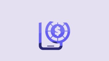 Blue Online poker table game icon isolated on purple background. Online casino. 4K Video motion graphic animation.