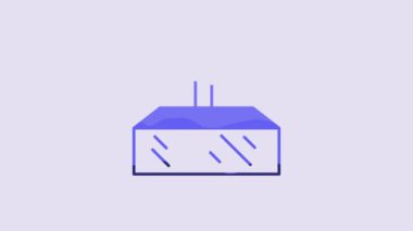 Blue Studio light bulb in softbox icon isolated on purple background. Shadow reflection design. 4K Video motion graphic animation.