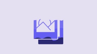 Blue Photo frame icon isolated on purple background. Vintage empty photos frame. 4K Video motion graphic animation.