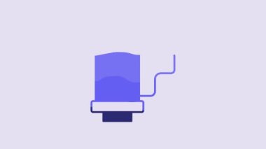 Blue Camera vintage film roll cartridge icon isolated on purple background. 35mm film canister. Filmstrip photographer equipment. 4K Video motion graphic animation.