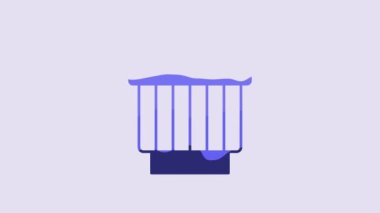 Blue Camera photo lens icon isolated on purple background. 4K Video motion graphic animation.