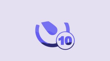 Blue Camera timer icon isolated on purple background. Photo exposure. Stopwatch timer 10 seconds. 4K Video motion graphic animation.