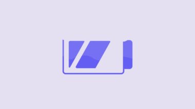 Blue Battery for camera icon isolated on purple background. Lightning bolt symbol. 4K Video motion graphic animation.
