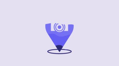 Blue Photo camera icon isolated on purple background. Foto camera. Digital photography. 4K Video motion graphic animation.