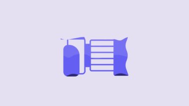 Blue Photo camera icon isolated on purple background. Foto camera. Digital photography. 4K Video motion graphic animation.