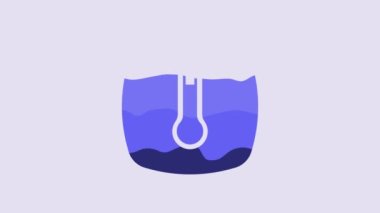 Blue Thermostat icon isolated on purple background. Temperature control. 4K Video motion graphic animation.