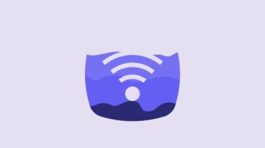 Blue Wi-Fi wireless internet network symbol icon isolated on purple background. 4K Video motion graphic animation.