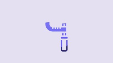 Blue Micrometer icon isolated on purple background. Measuring engineer tool. Universal device designed to measure linear dimensions. 4K Video motion graphic animation.