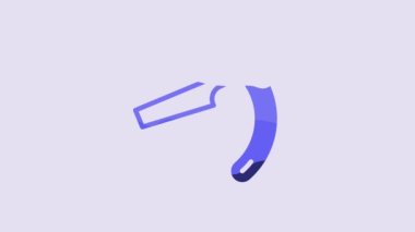 Blue Straight razor icon isolated on purple background. Barbershop symbol. 4K Video motion graphic animation.