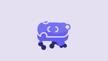 Blue Bar of soap with foam icon isolated on purple background. Soap bar with bubbles. 4K Video motion graphic animation.