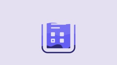 Blue Exam sheet with check mark icon isolated on purple background. Test paper, exam, or survey concept. School test or exam. 4K Video motion graphic animation.
