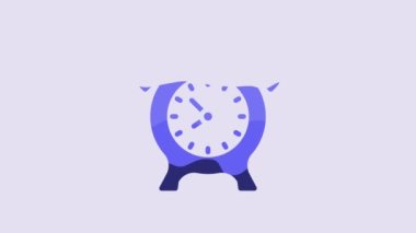 Blue Alarm clock icon isolated on purple background. Wake up, get up concept. Time sign. 4K Video motion graphic animation.