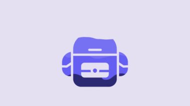 Blue School backpack icon isolated on purple background. 4K Video motion graphic animation.