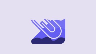 Blue Paper clip icon isolated on purple background. 4K Video motion graphic animation.