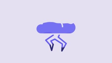 Blue Storm icon isolated on purple background. Cloud and lightning sign. Weather icon of storm. 4K Video motion graphic animation.