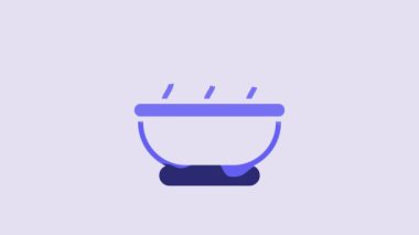 Blue Bowl of hot soup icon isolated on purple background. 4K Video motion graphic animation.