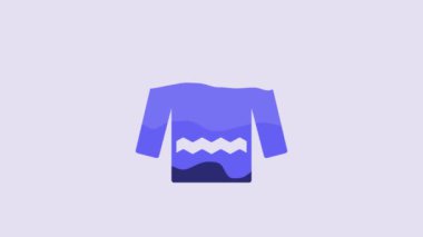 Blue Sweater icon isolated on purple background. Pullover icon. 4K Video motion graphic animation.