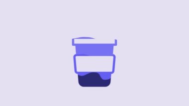 Blue Coffee cup to go icon isolated on purple background. 4K Video motion graphic animation.