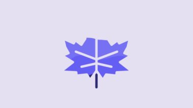 Blue Leaf icon isolated on purple background. Leaves sign. Fresh natural product symbol. 4K Video motion graphic animation.