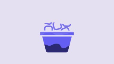 Blue Ice bucket filled with ice cubes icon isolated on purple background. 4K Video motion graphic animation.