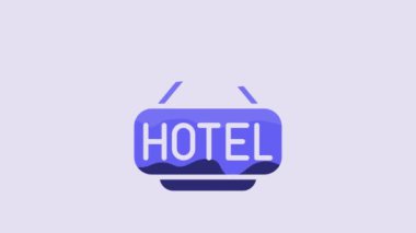 Blue Signboard outdoor advertising with text Hotel icon isolated on purple background. 4K Video motion graphic animation.