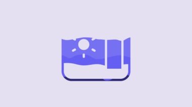 Blue Travel postcard icon isolated on purple background. Tourist greeting card. 4K Video motion graphic animation.